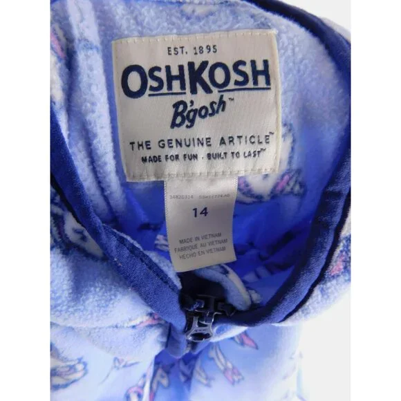 OshKosh B'gosh Fleece Pullover Girls 14 Blue Unicorn Print 1/4 Zip Mock Neck - Picture 3 of 5